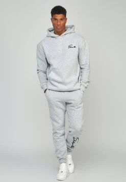 SikSilk Script Embroidery- Hoodie - Grey Marl -Herenmode 3c9a92e93ab14586afc8677de69f9749