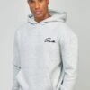 SikSilk Script Embroidery- Hoodie - Grey Marl -Herenmode b0e5f14326b546adb3303ad623c350a2