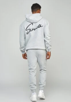 SikSilk Script Embroidery- Hoodie - Grey Marl -Herenmode ebd96880e9484b3fac5d9e60964daaff